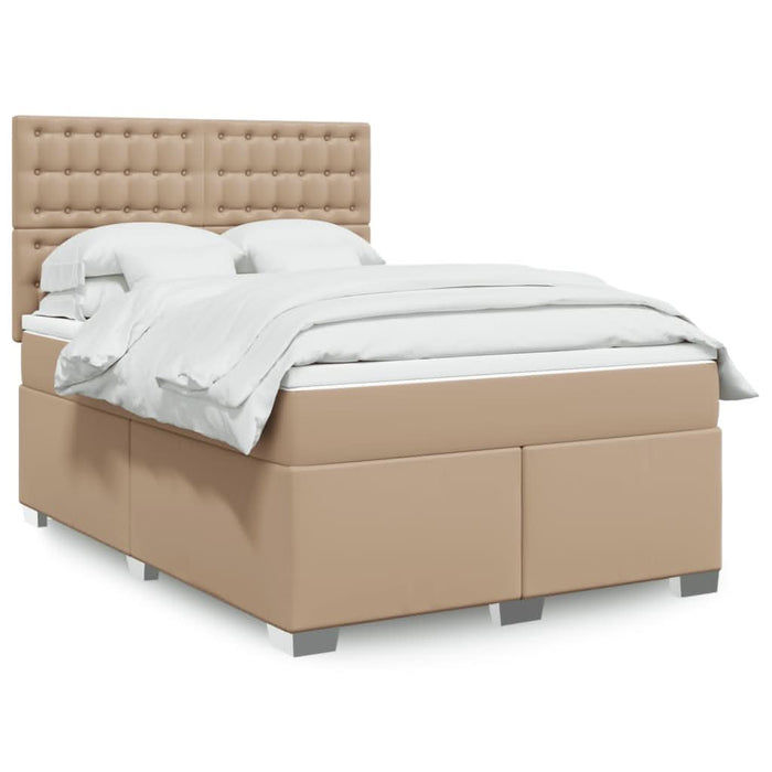 Pat box spring cu saltea, cappuccino, 160x200cm piele ecologică - WALTI WALTI