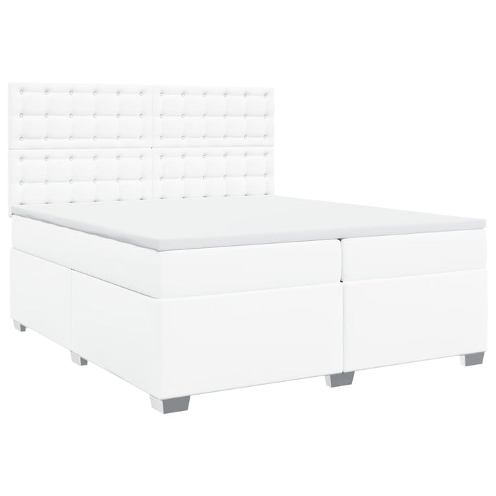 Pat box spring cu saltea, alb, 200x200 cm, piele ecologică - WALTI WALTI