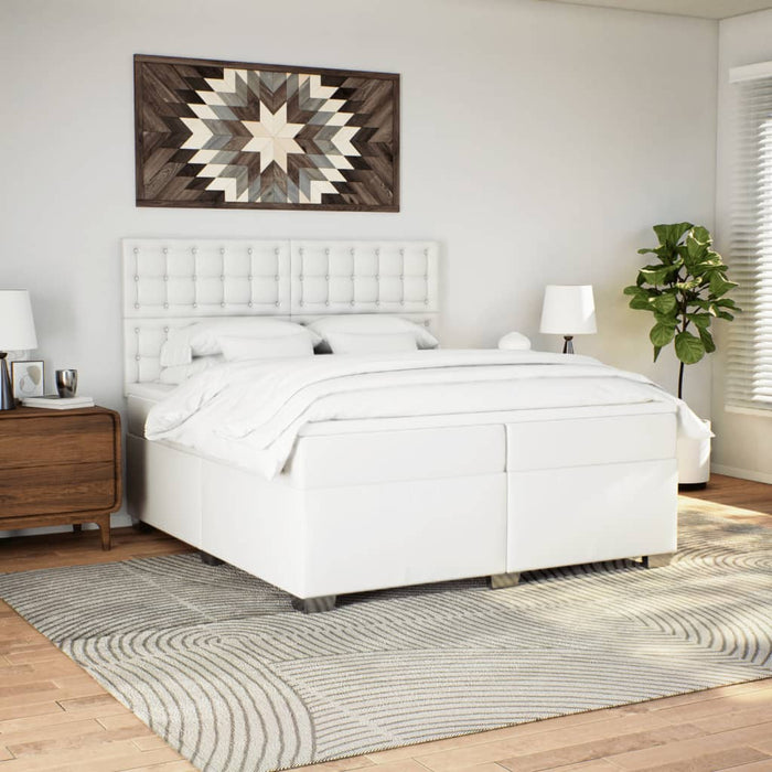 Pat box spring cu saltea, alb, 200x200 cm, piele ecologică - WALTI WALTI