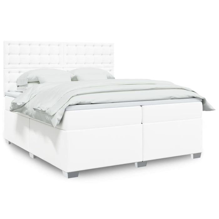 Pat box spring cu saltea, alb, 200x200 cm, piele ecologică - WALTI WALTI