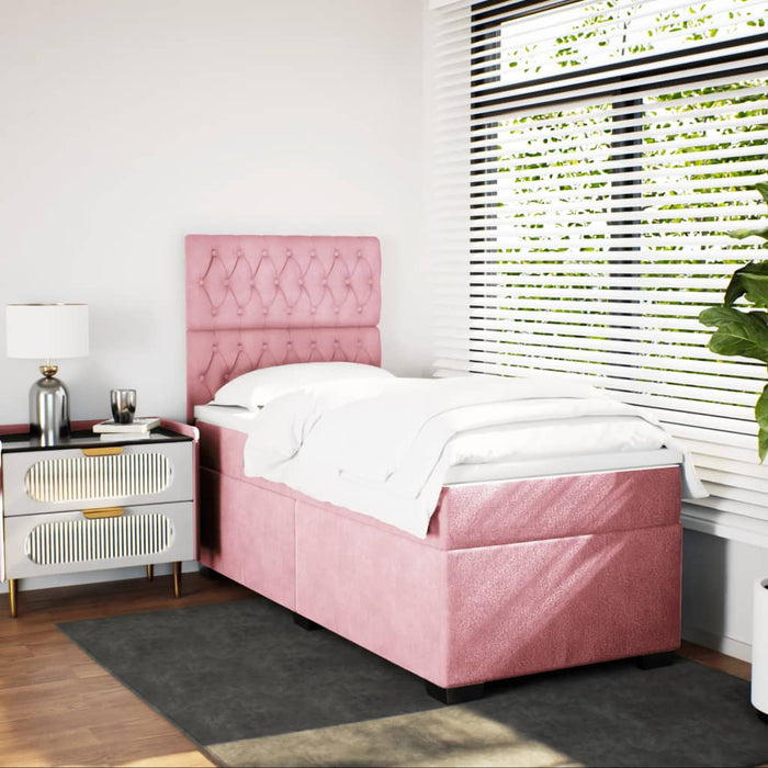 Pat box spring cu saltea, roz, 80x200 cm, catifea - WALTI WALTI