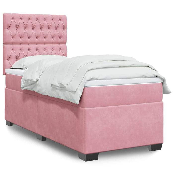 Pat box spring cu saltea, roz, 80x200 cm, catifea - WALTI WALTI