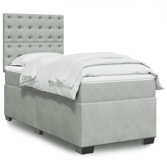 Pat continental cu saltea, gri deschis, 80x200 cm, catifea - WALTI WALTI