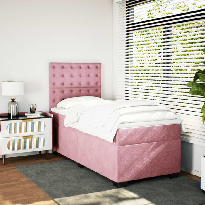 Pat box spring cu saltea, roz, 80x200 cm, catifea - WALTI WALTI