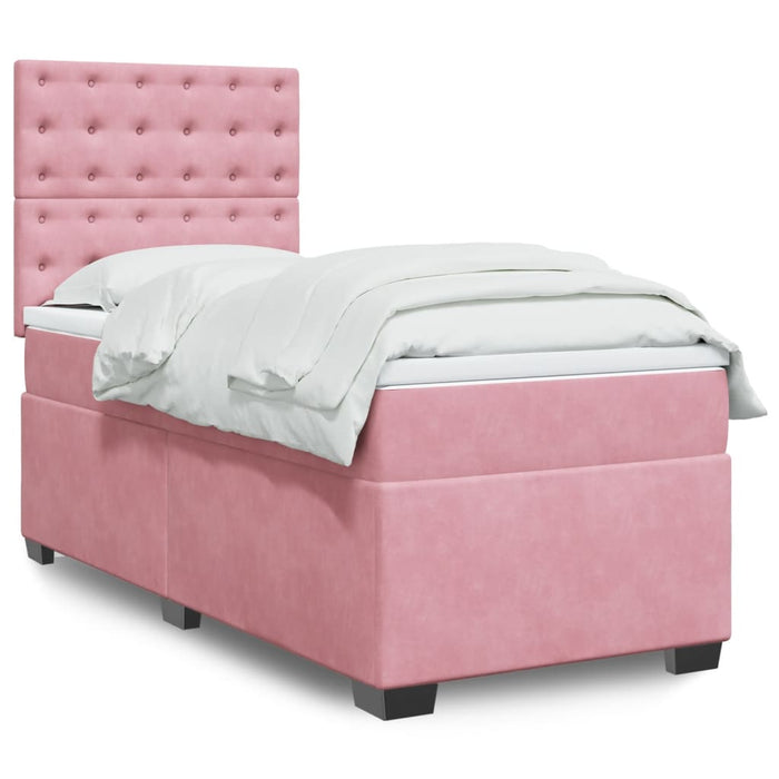 Pat box spring cu saltea, roz, 80x200 cm, catifea - WALTI WALTI