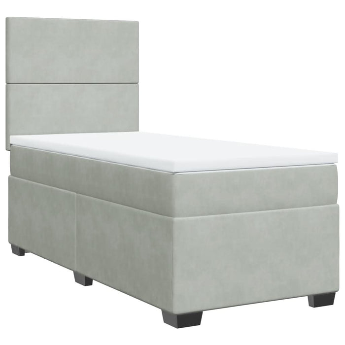 Pat box spring cu saltea, gri deschis, 90x190 cm, catifea - WALTI WALTI