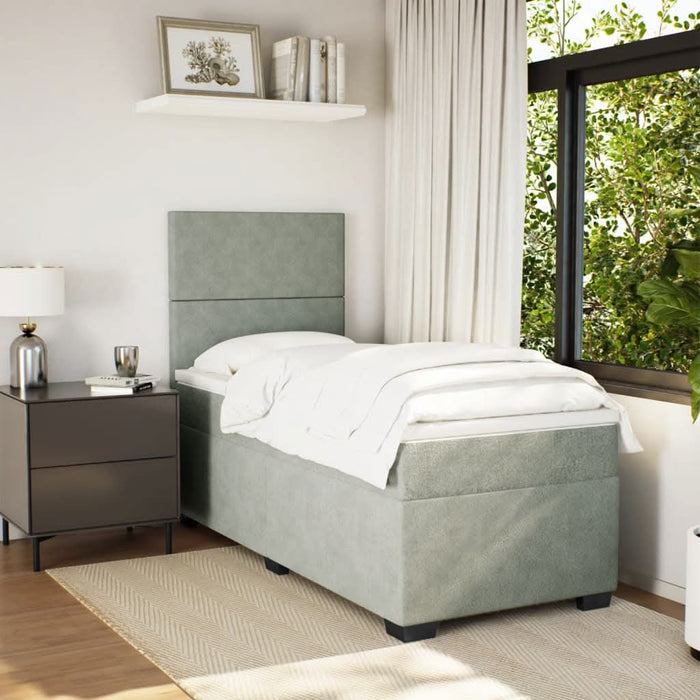 Pat box spring cu saltea, gri deschis, 90x190 cm, catifea - WALTI WALTI