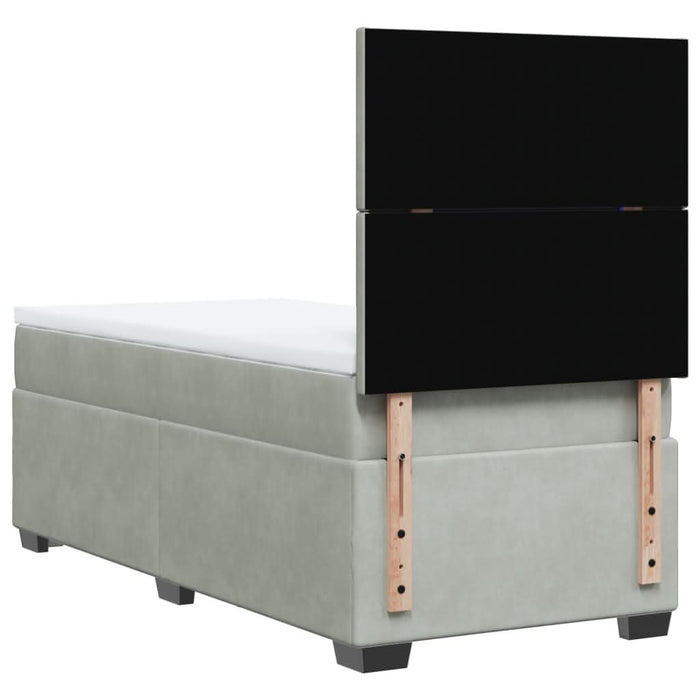 Pat box spring cu saltea, gri deschis, 90x190 cm, catifea - WALTI WALTI