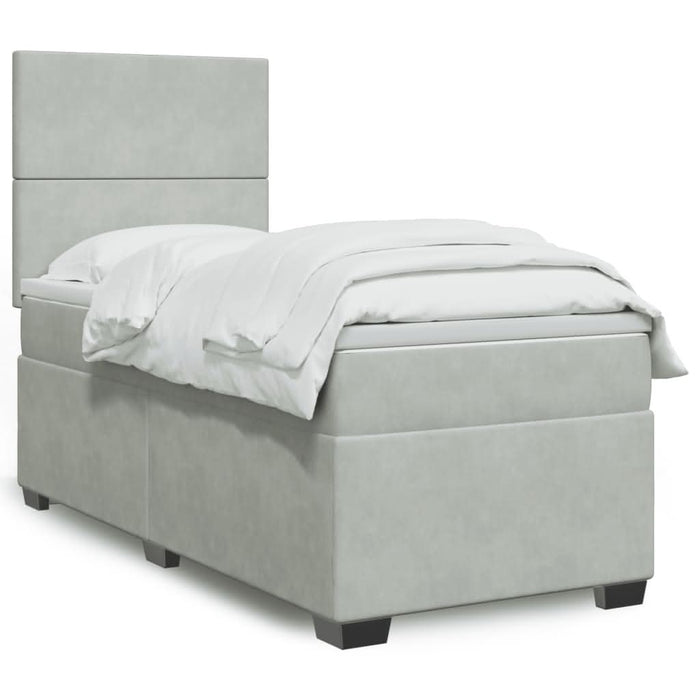 Pat box spring cu saltea, gri deschis, 90x190 cm, catifea - WALTI WALTI