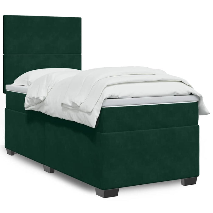 Pat box spring cu saltea, verde închis, 90x190 cm, catifea - WALTI WALTI