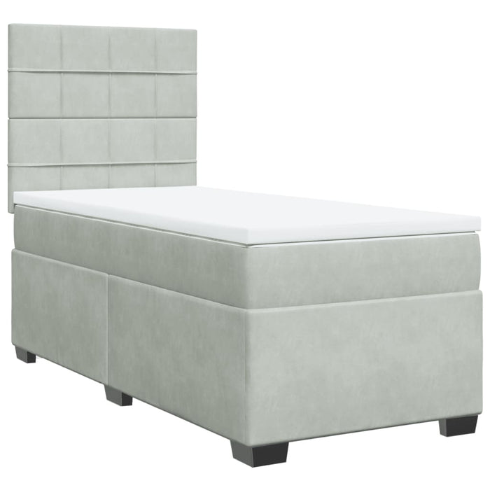 Pat box spring cu saltea, gri deschis, 90x190 cm, catifea - WALTI WALTI