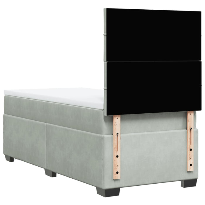 Pat box spring cu saltea, gri deschis, 90x190 cm, catifea - WALTI WALTI