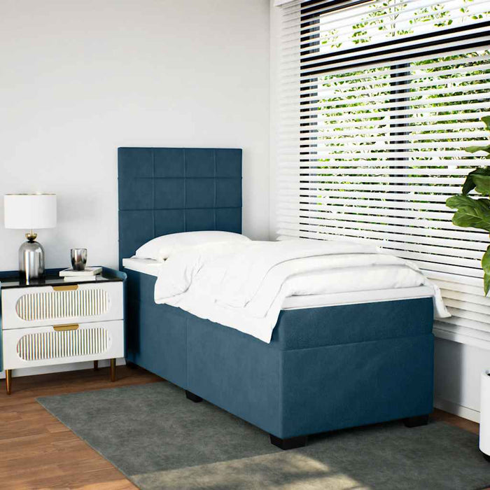 Pat box spring cu saltea, albastru, 90x190 cm, catifea - WALTI WALTI