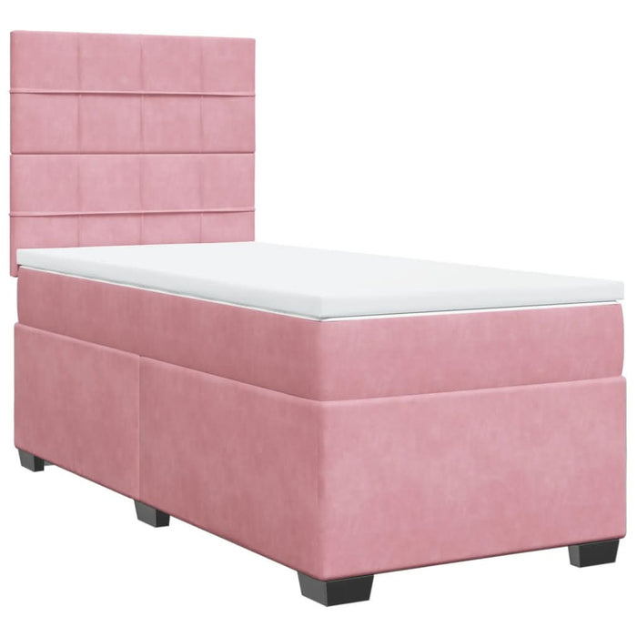 Pat box spring cu saltea, roz, 90x190 cm, catifea - WALTI WALTI