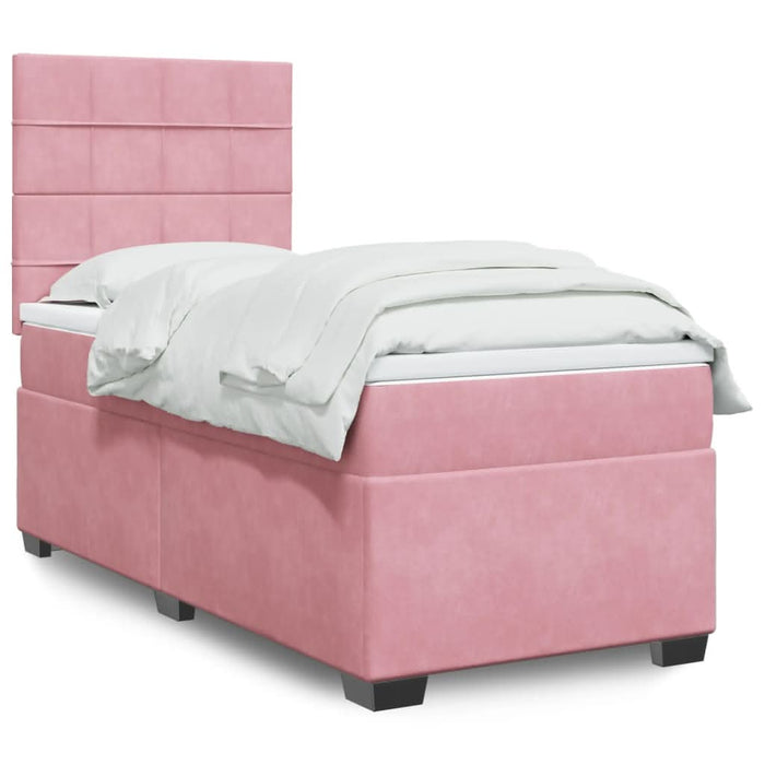 Pat box spring cu saltea, roz, 90x190 cm, catifea - WALTI WALTI