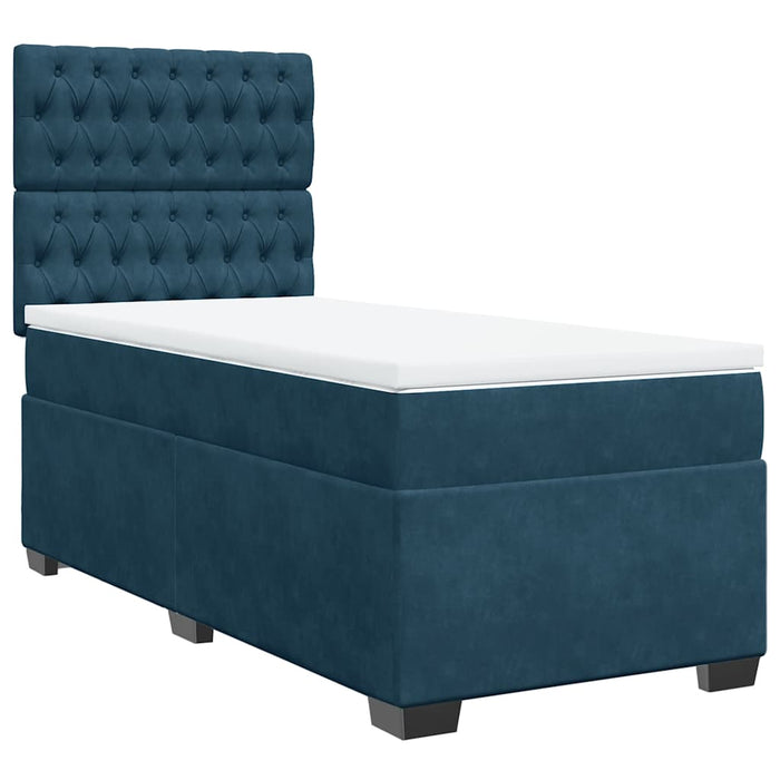 Pat box spring cu saltea, albastru, 90x190 cm, catifea - WALTI WALTI