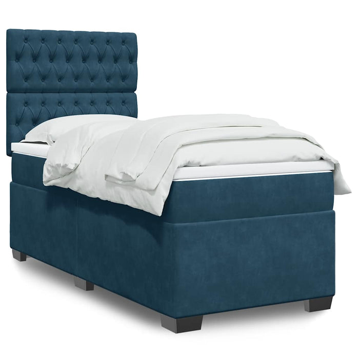 Pat box spring cu saltea, albastru, 90x190 cm, catifea - WALTI WALTI