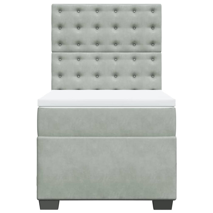 Pat box spring cu saltea, gri deschis, 90x190 cm, catifea - WALTI WALTI