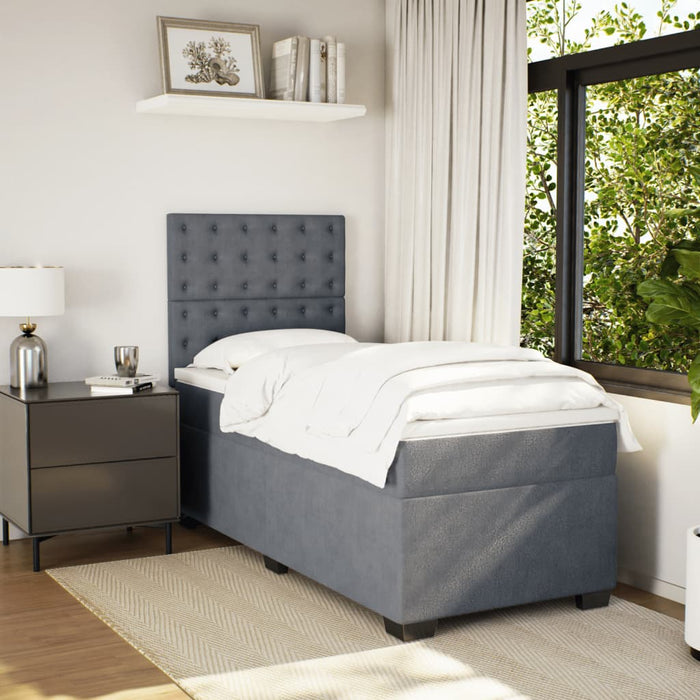 Pat box spring cu saltea, gri închis, 90x190 cm, catifea - WALTI WALTI