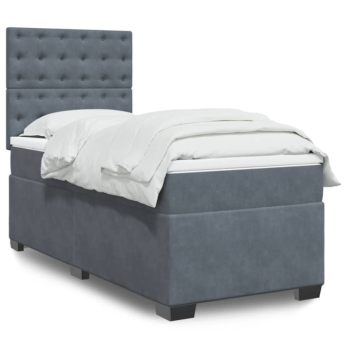 Pat box spring cu saltea, gri închis, 90x190 cm, catifea - WALTI WALTI
