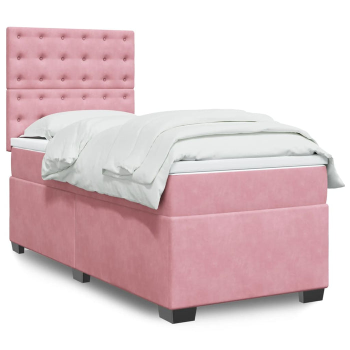 Pat box spring cu saltea, roz, 90x190 cm, catifea - WALTI WALTI