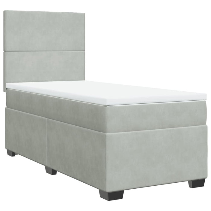 Pat box spring cu saltea, gri deschis, 90x200 cm, catifea - WALTI WALTI