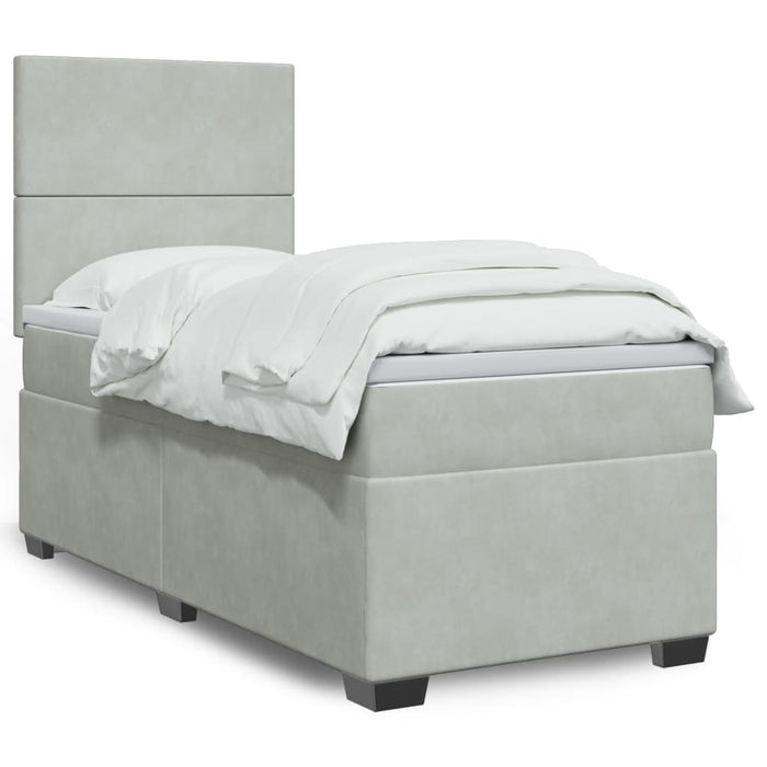 Pat box spring cu saltea, gri deschis, 90x200 cm, catifea - WALTI WALTI