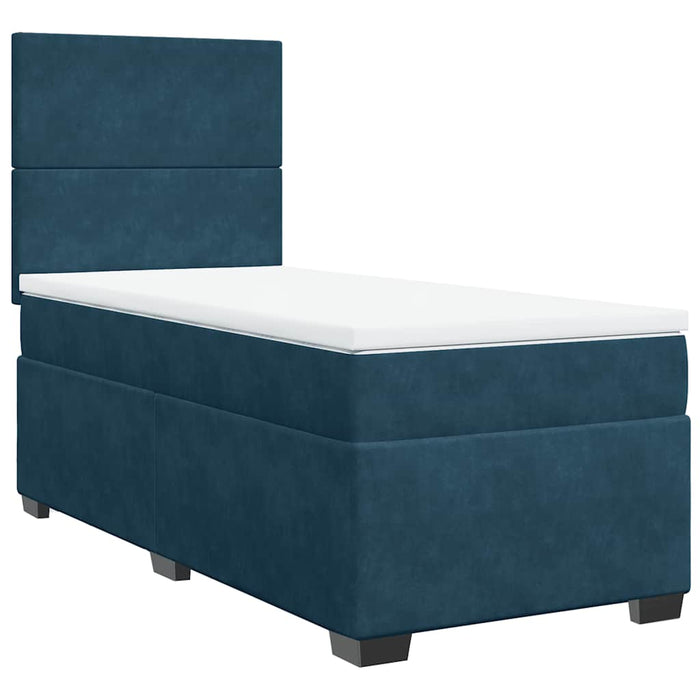 Pat box spring cu saltea, albastru, 90x200 cm, catifea - WALTI WALTI