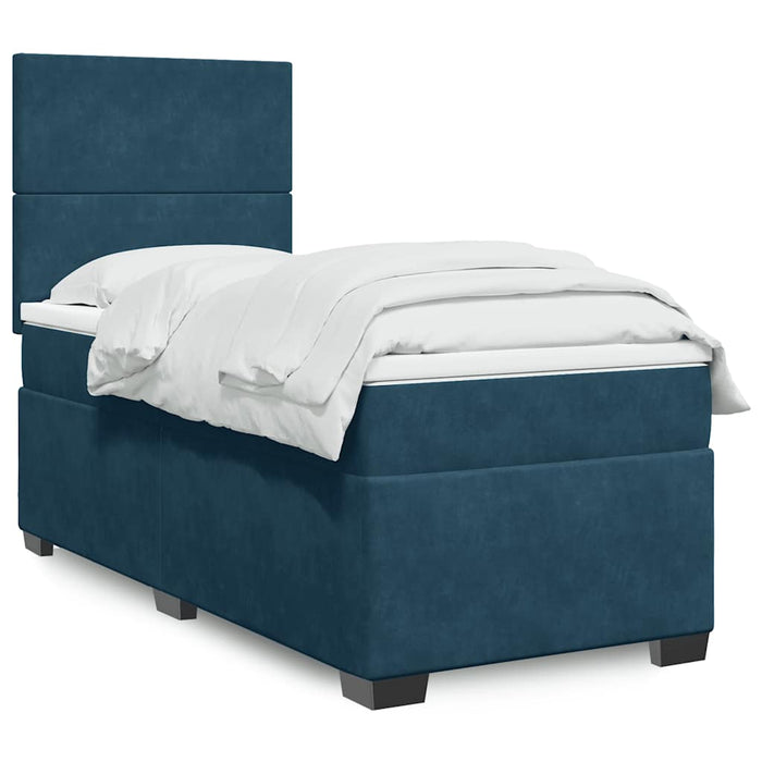 Pat box spring cu saltea, albastru, 90x200 cm, catifea - WALTI WALTI