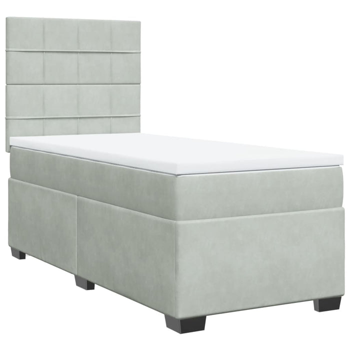 Pat box spring cu saltea, gri deschis, 90x200 cm, catifea - WALTI WALTI