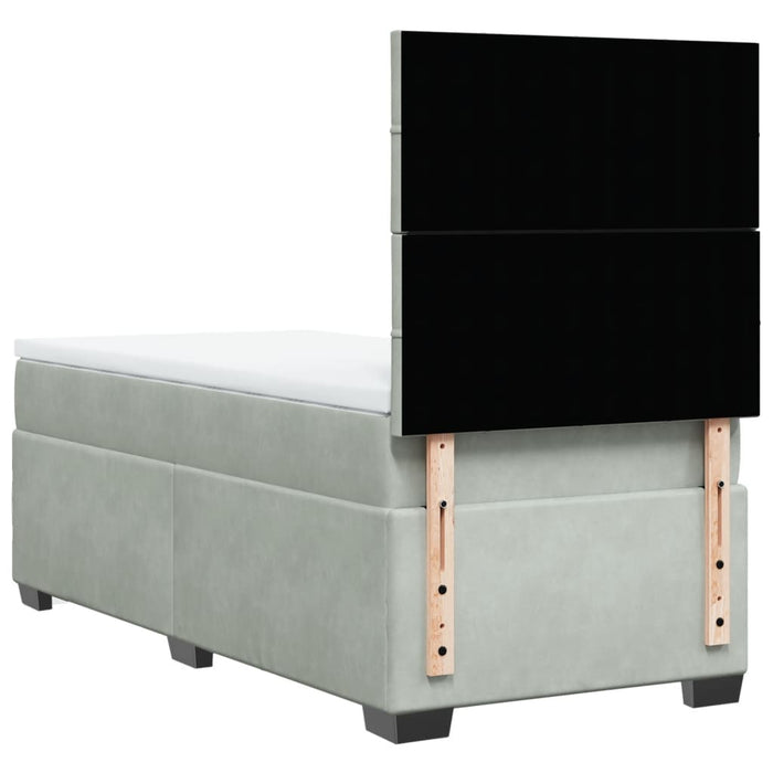 Pat box spring cu saltea, gri deschis, 90x200 cm, catifea - WALTI WALTI