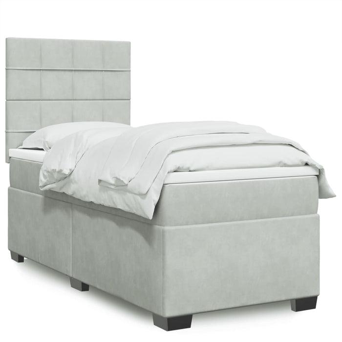 Pat box spring cu saltea, gri deschis, 90x200 cm, catifea - WALTI WALTI