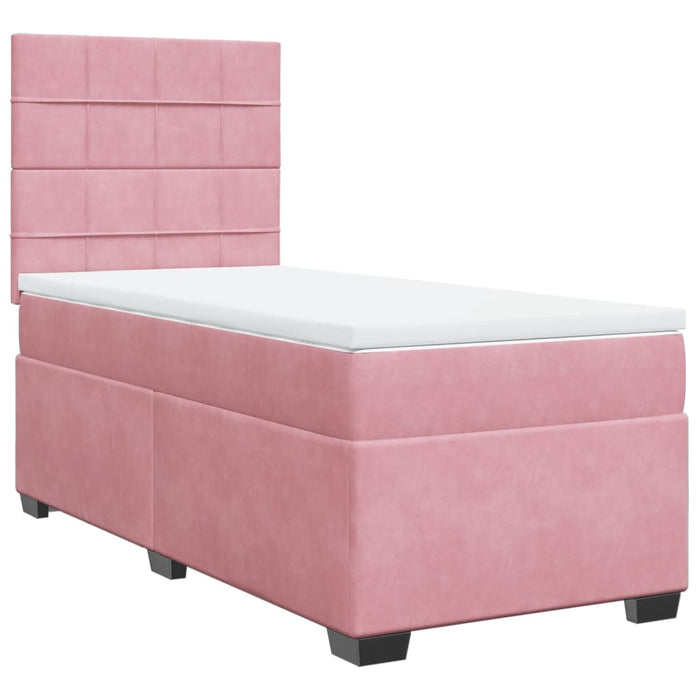 Pat box spring cu saltea, roz, 90x200 cm, catifea - WALTI WALTI