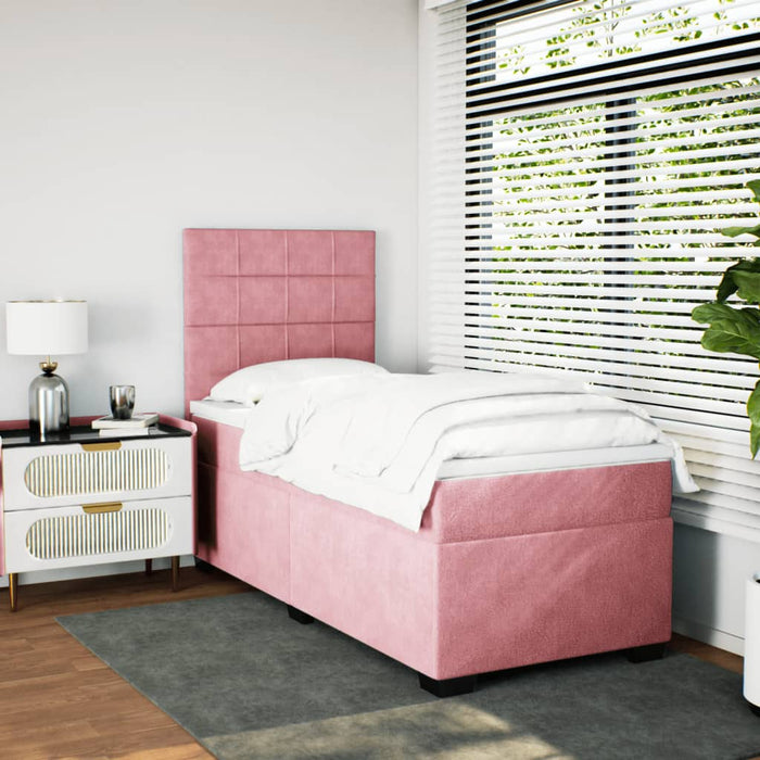 Pat box spring cu saltea, roz, 90x200 cm, catifea - WALTI WALTI