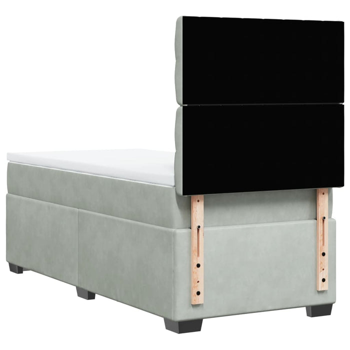 Pat box spring cu saltea, gri deschis, 90x200 cm, catifea - WALTI WALTI