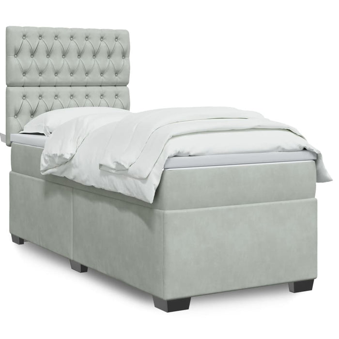 Pat box spring cu saltea, gri deschis, 90x200 cm, catifea - WALTI WALTI