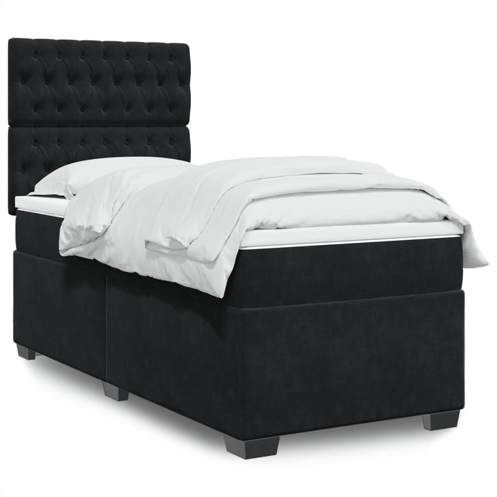 Pat box spring cu saltea, negru, 90x200 cm, catifea - WALTI WALTI