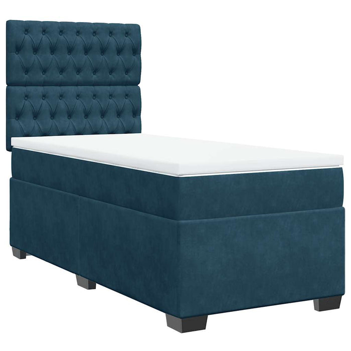 Pat box spring cu saltea, albastru, 90x200 cm, catifea WALTI