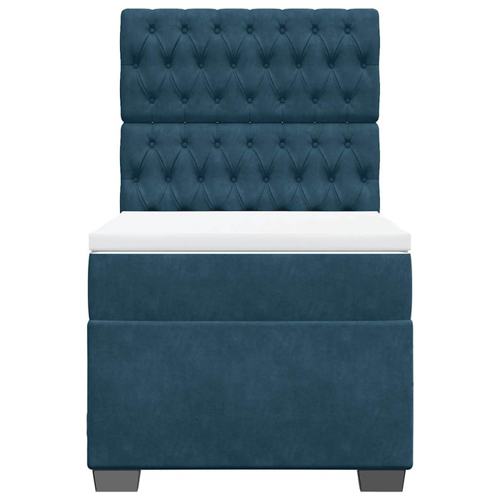 Pat box spring cu saltea, albastru, 90x200 cm, catifea WALTI