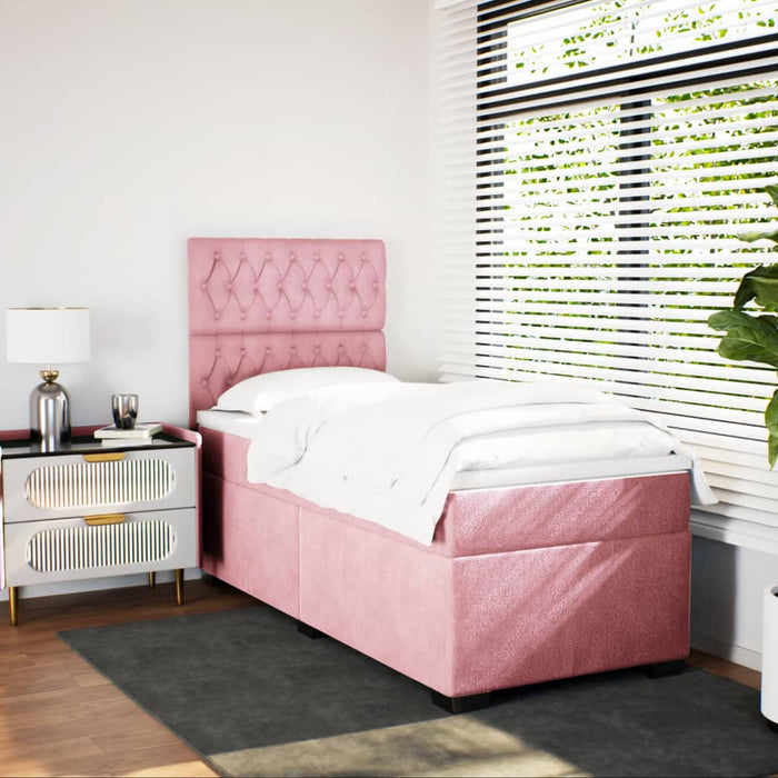 Pat box spring cu saltea, roz, 90x200 cm, catifea - WALTI WALTI
