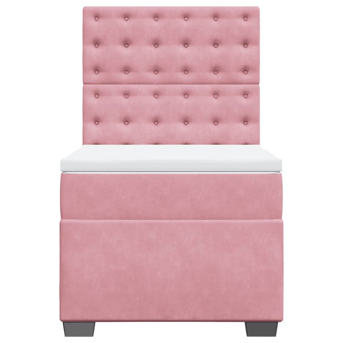 Pat box spring cu saltea, roz, 90x200 cm, catifea - WALTI WALTI