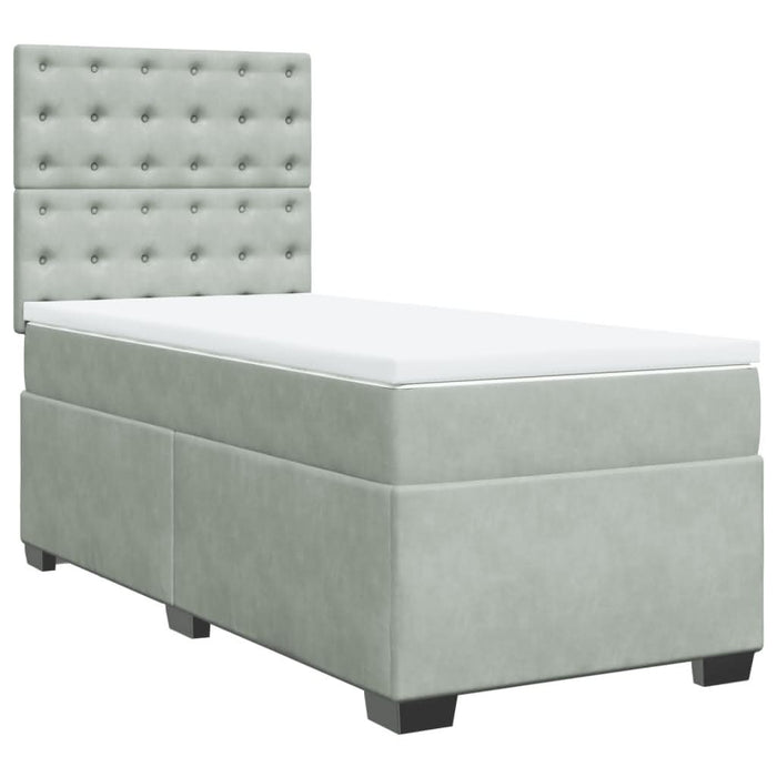 Pat box spring cu saltea, gri deschis, 90x200 cm, catifea - WALTI WALTI