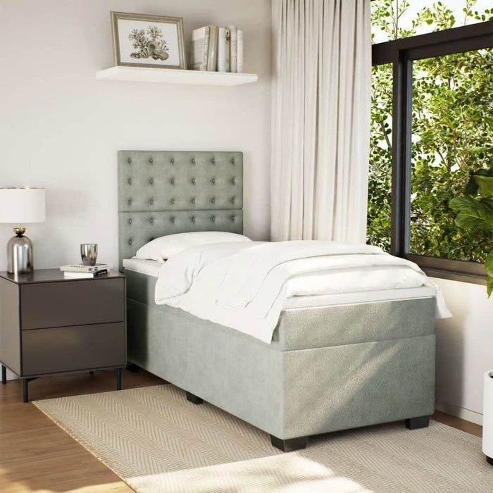 Pat box spring cu saltea, gri deschis, 90x200 cm, catifea - WALTI WALTI
