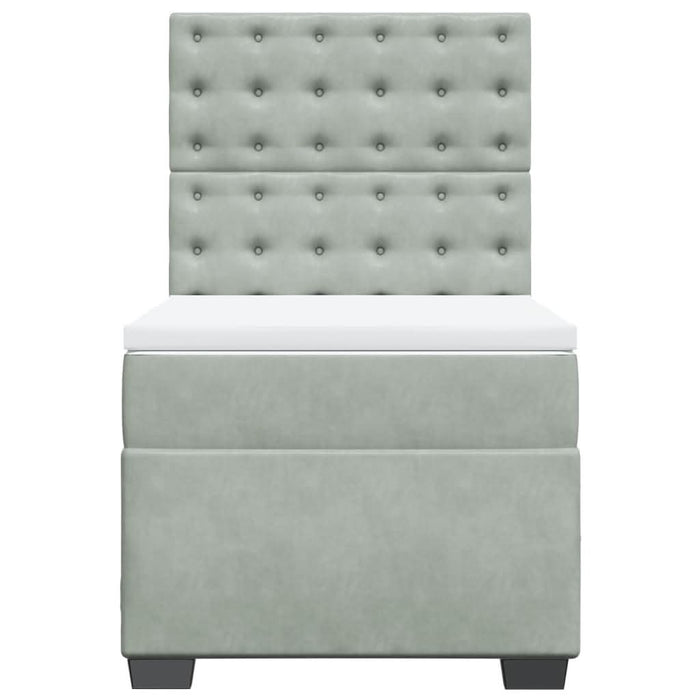 Pat box spring cu saltea, gri deschis, 90x200 cm, catifea - WALTI WALTI