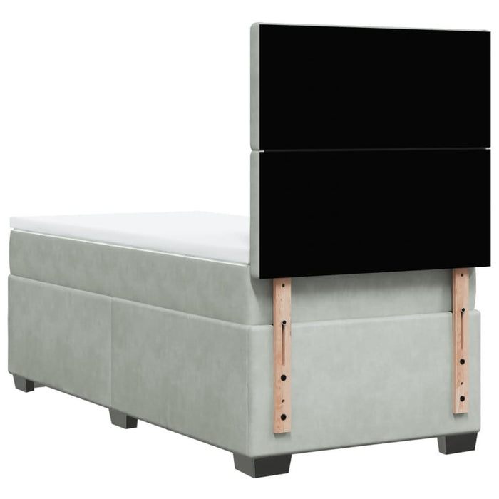 Pat box spring cu saltea, gri deschis, 90x200 cm, catifea - WALTI WALTI