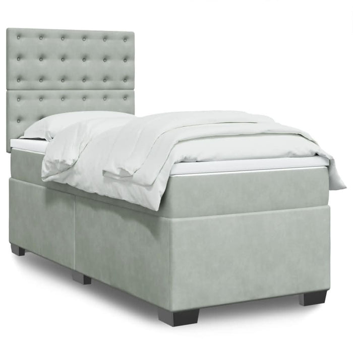 Pat box spring cu saltea, gri deschis, 90x200 cm, catifea - WALTI WALTI