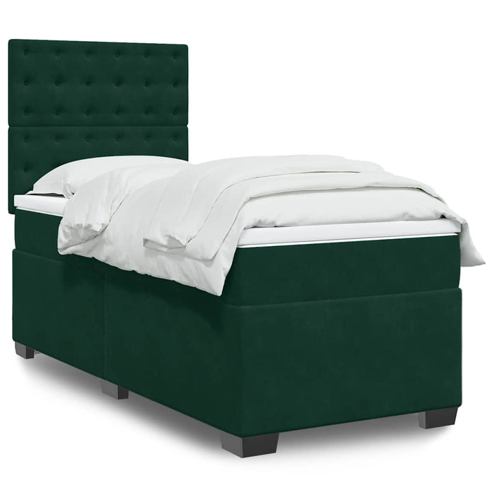 Pat box spring cu saltea, verde închis, 90x200 cm, catifea - WALTI WALTI