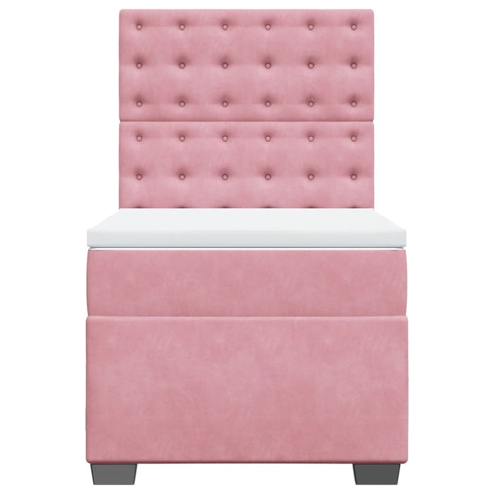 Pat box spring cu saltea, roz, 90x200 cm, catifea - WALTI WALTI
