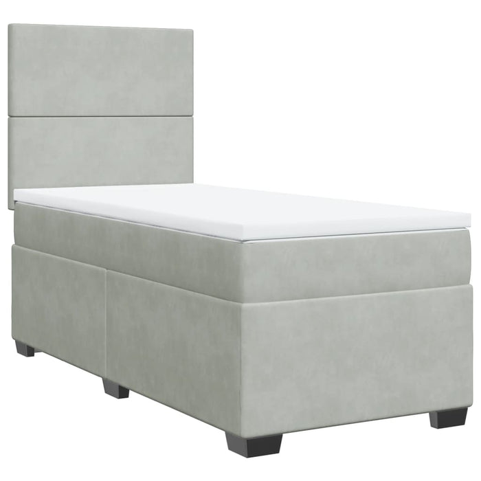 Pat box spring cu saltea, gri deschis, 100x200 cm, catifea - WALTI WALTI