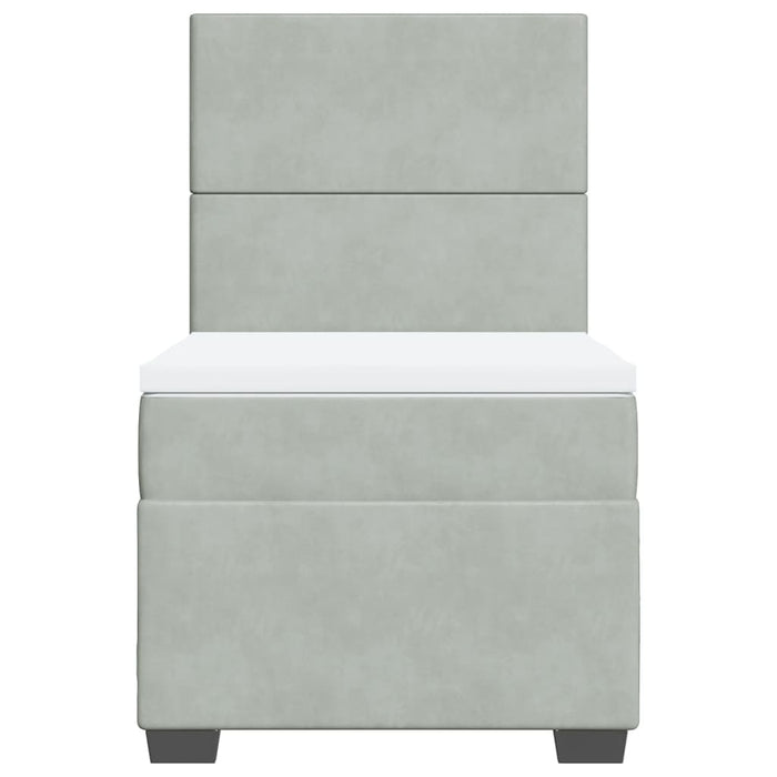 Pat box spring cu saltea, gri deschis, 100x200 cm, catifea - WALTI WALTI